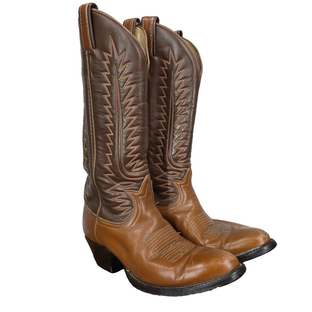 Vtg Tony Lama Western Boots Mens 7 B Brown Leather Cowboy Botas Rodeo Vaquero